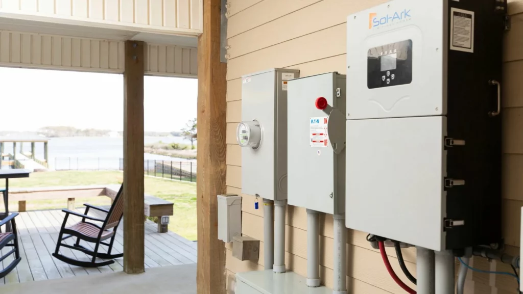 Hybrid inverter system installed by East Texas Generators to manage grid power, battery storage and whole-home backup in Longview, TX